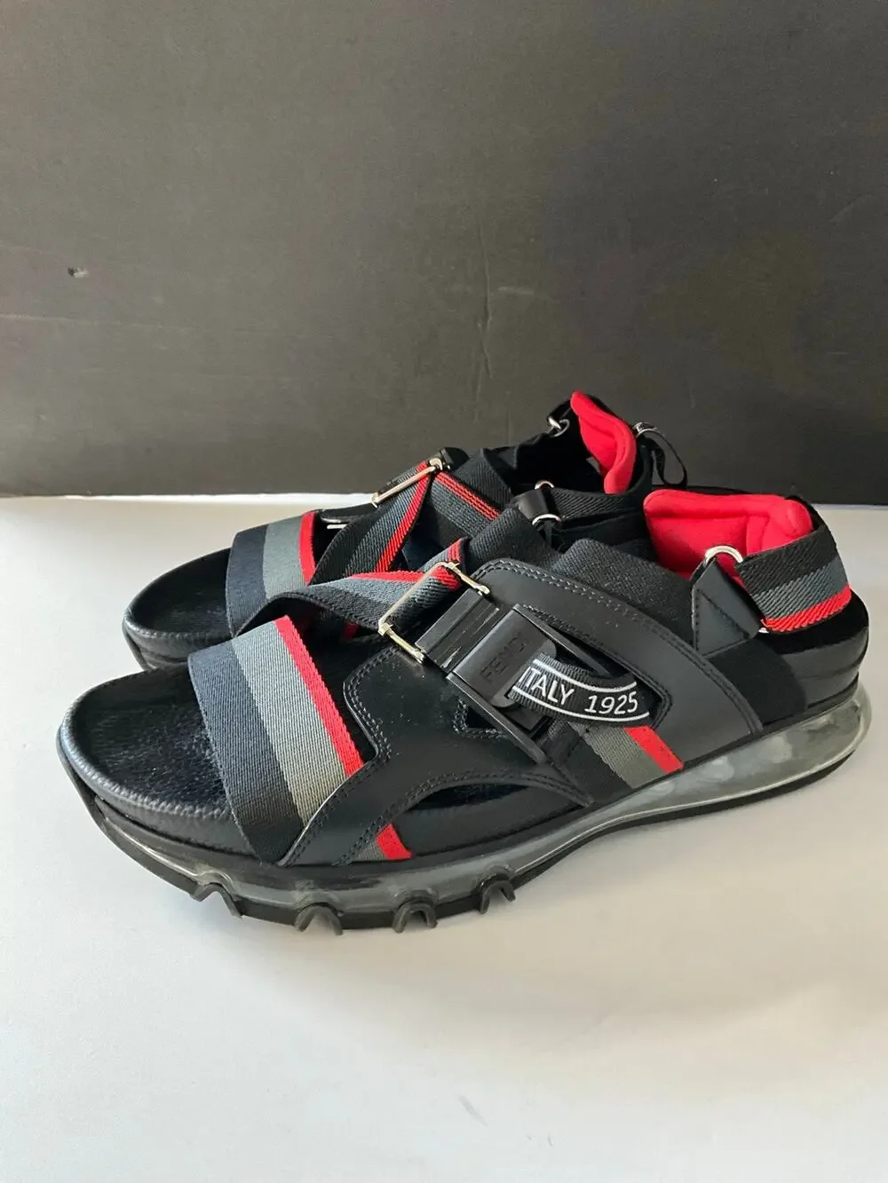 Fendi Roma Air Sole Trekking Sandals Black Red Gray Size 42 Italy